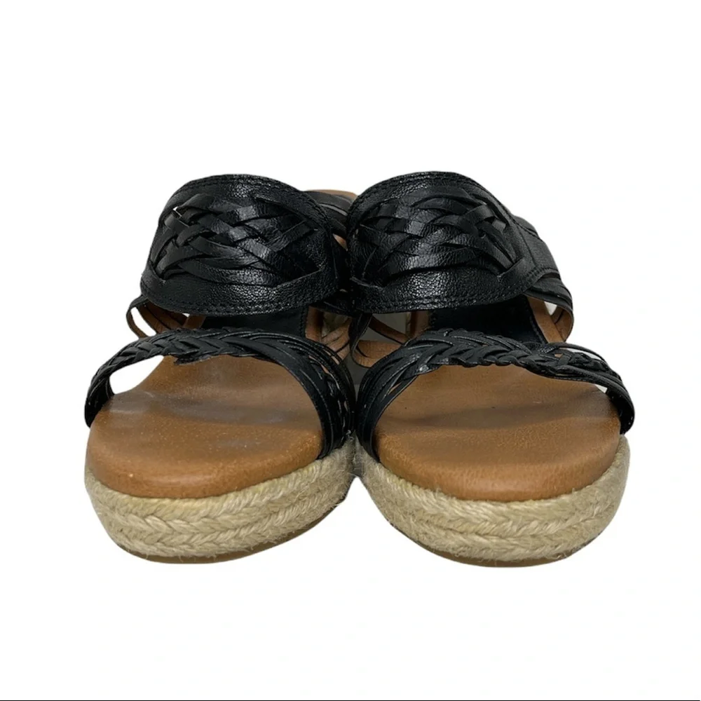 Lucky Brand Espadrille Wedge Black‎ Woven Leather Taleen Sandal Women’s 8M/38